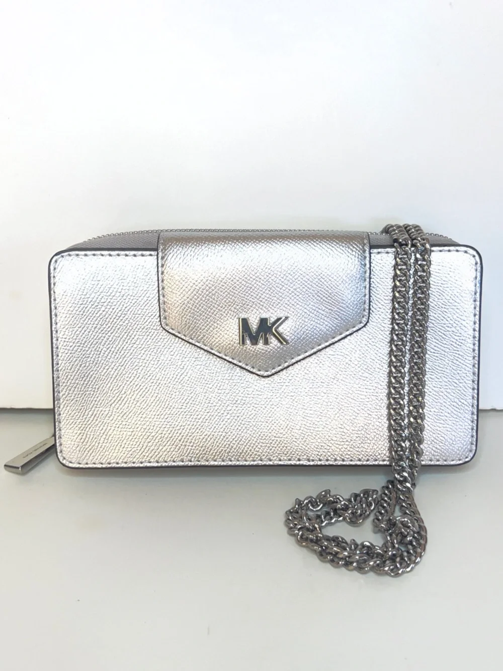 Michael Kors Silver Metallic Leather convertible Wallet or crossbody